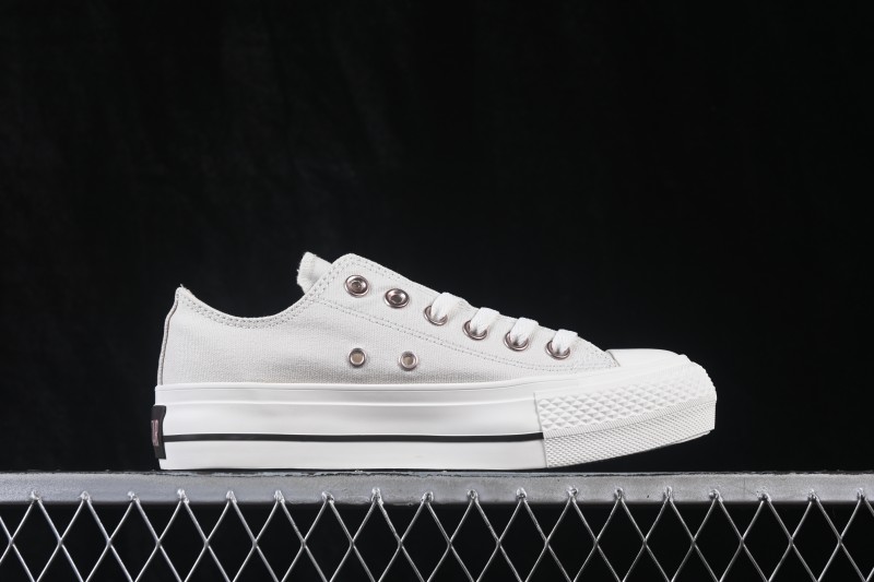 Converse All Star Platform Low-Top Casual Skate Shoes in Pure White with Chunky Sole - 5SE970