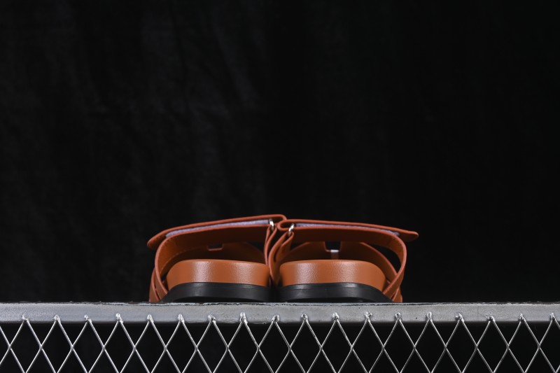 Hermes Chypre Flat Slide Sandals Brown - AJE5
