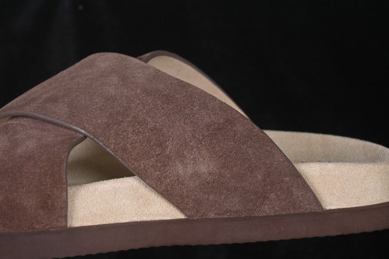 Brunello Cucinelli Suede Flat Slip-On Open Toe One-Band Slippers - MZUSOLY327CAY70 BROWN