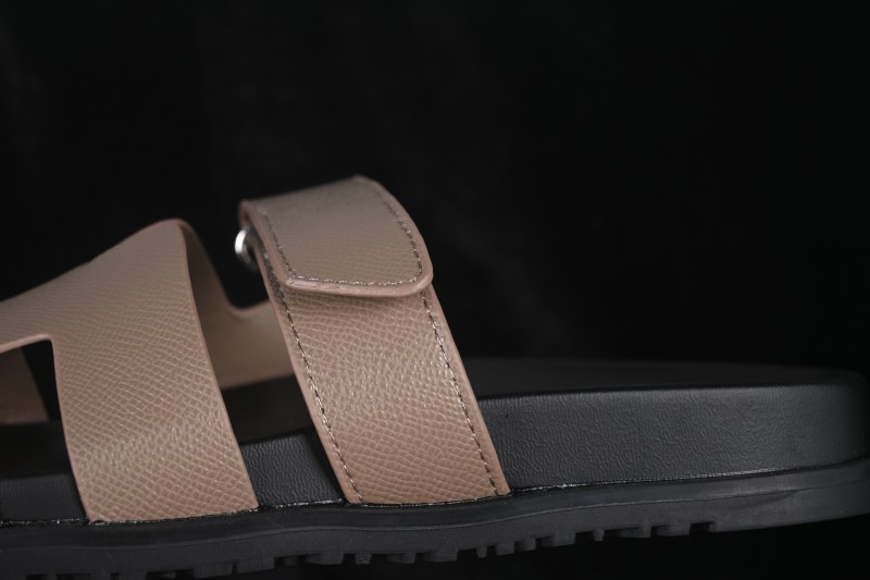 Hermes Chypre Flat Slide Sandals Elephant Gray