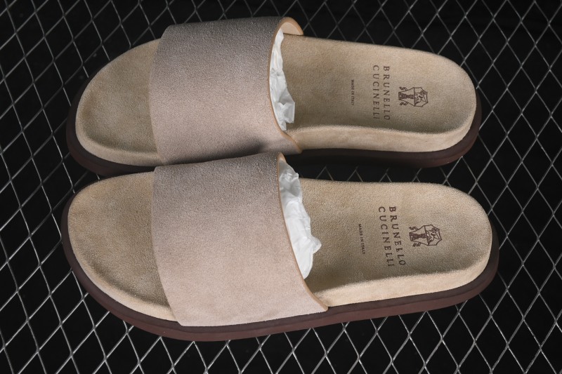 Brunello Cucinelli Suede Flat Slip-On Open-Toe Thong Sandals - MZUSOLY236CDK54 GREY