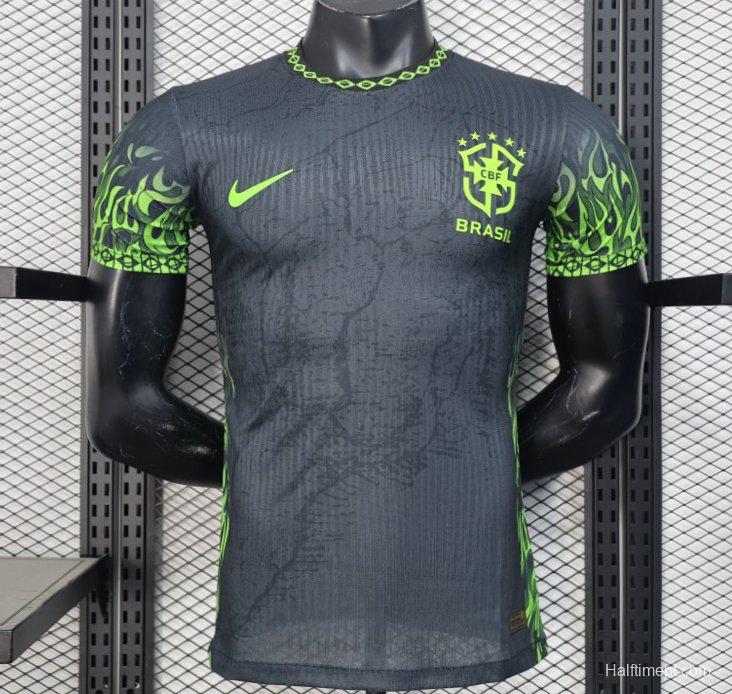Player Version 2025 Brazil Dark Grey with Neon Green Flame Jersey