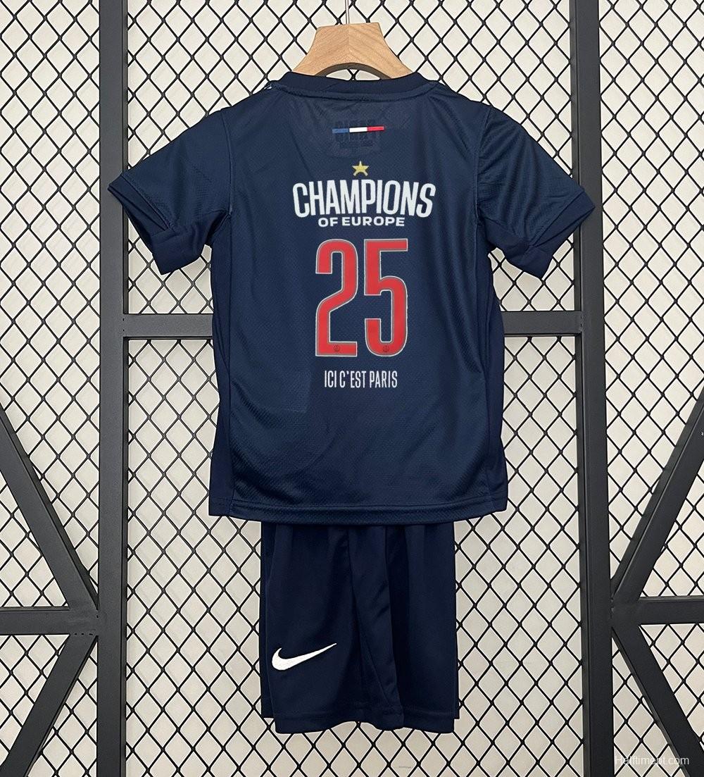 1 Star 24/25 Kids PSG Home Jersey With Final Match Champion Jersey