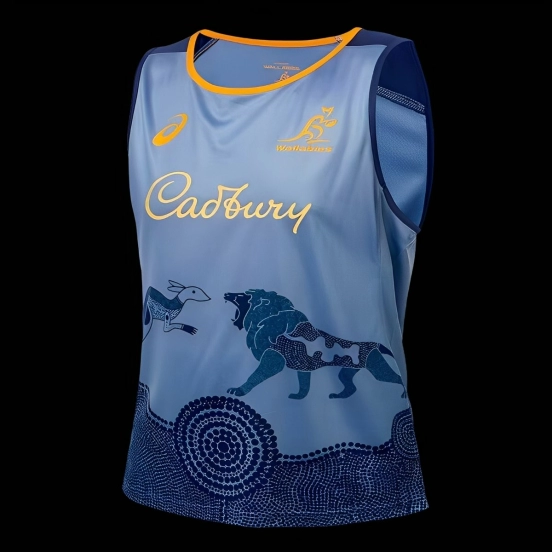 2026 Australia Wallabies Light Blue with Indigenous Art Design Training Singlet Jersey