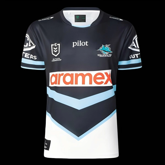 2026 Cronulla Sharks Black with Sky Blue Chevron Home Jersey
