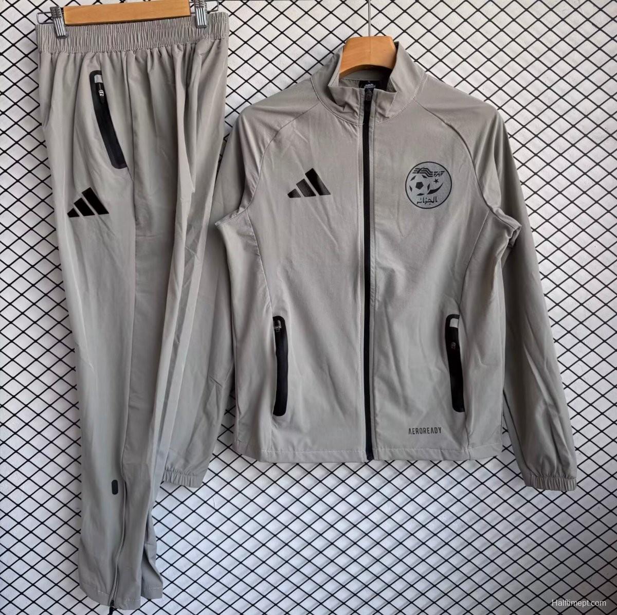 25/26 Algeria National Team Grey with Black Full zipper Jacket Tracksuit+ long pants