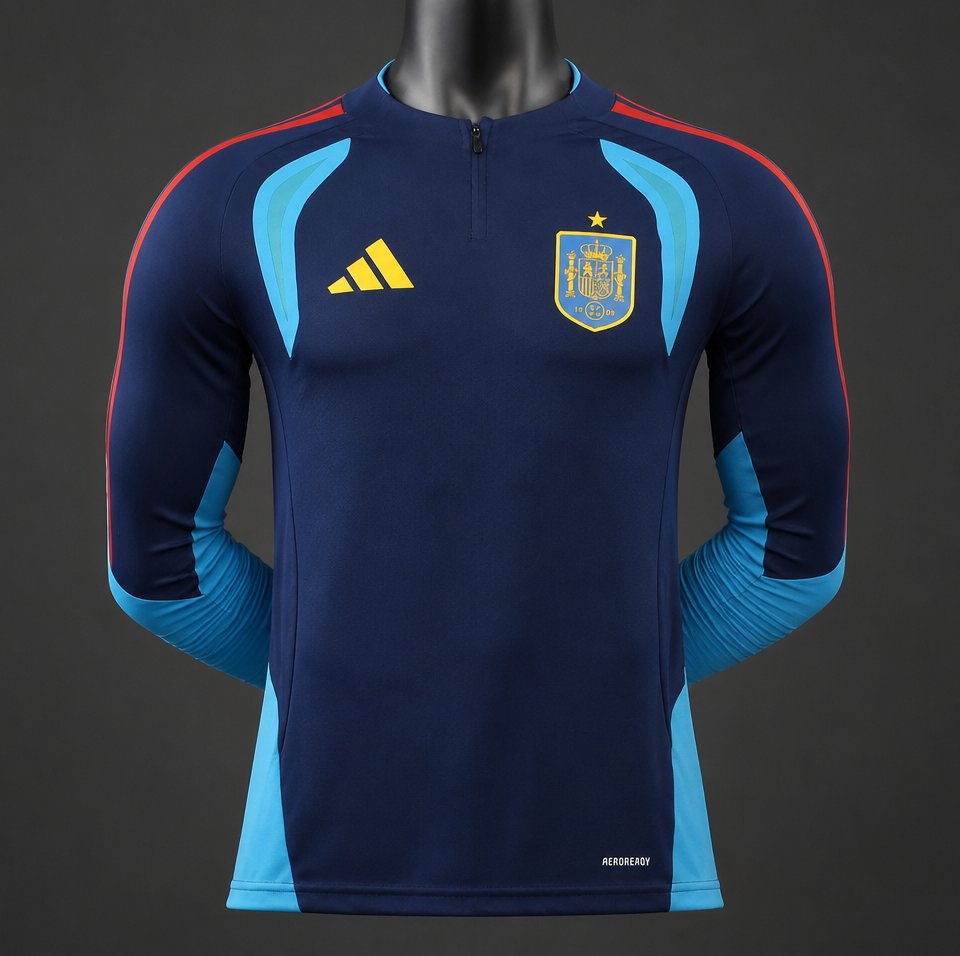 Player Version 2026 Spain Away Navy Blue Long Sleeve Jersey