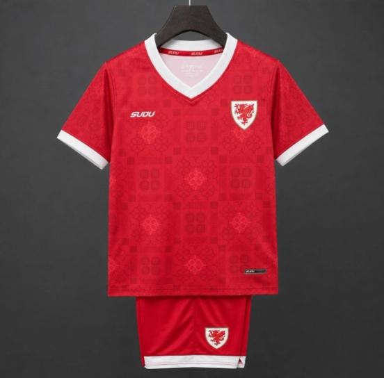 2026 Kids Wales National Team Red with Celtic Pattern Home Jersey